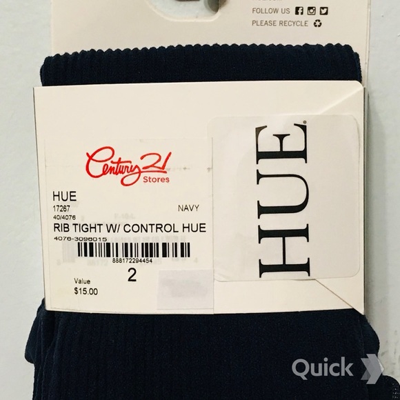 sz 2 - NWT Navy HUE Rib Tights With Control - Picture 4 of 9